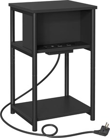Mesa de apoio com uma tomada eléctrica e 2 portas USB 30 x 34 x 58 cm preta