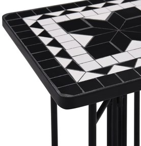 Mesa de apoio em mosaico cerâmica preto e branco