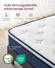 Colchão 200 x 90 x 20 cm de molas ensacadas em espuma viscoelástica de gel azul