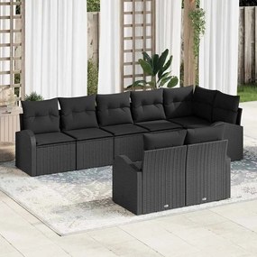 vidaXL Conjunto de Sofá de Jardim com 8 Peças e Almofadas Pretas de Vime