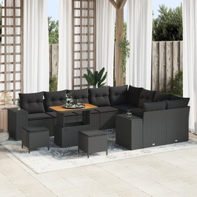 Conjunto de Sofá de Jardim vidaXL de 12 peças com almofadas Preto Ratt