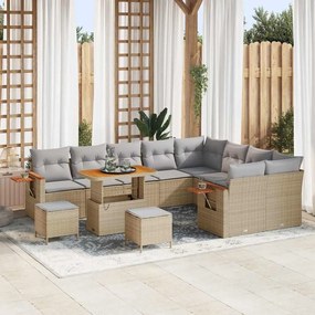 Conjunto de Sofá de Jardim vidaXL de 12 Peças com Almofadas Bege Rattan Polido Acácia