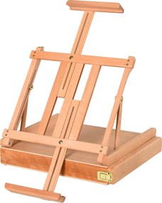 HOMCOM Cavalete de Mesa, Cavalete com Ajuste de Ângulo e Alça, Cavalete tipo Estojo para Pintura &amp; Desenho, Cavalete de Estúdio Dobrável com Gaveta, Madeira de faia, Natural | Aosom Portugal