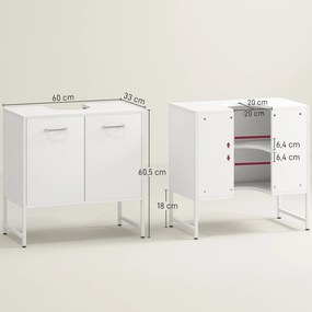 Móvel para lavatório 60 x 33 x 60,5 cm (LAVATORIO NÃO INCLUIDO), móvel de casa de banho com 2 portas com fecho suave e prateleira ajustável, branco