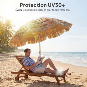 Guarda-sol de praia com Ø 1,85 m, guarda-sol grande inclinável, estilo havaiano, altura do mastro ajustável, saco de transporte, cor cáqui