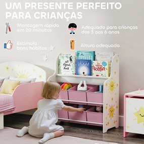Estante Infantil para Brinquedos com 6 Caixas de Tecido Não Tecido Organizador de Brinquedos com 2 Prateleiras 63x30x71 cm Rosa