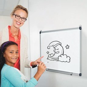 Quadro branco magnético 50 x 35 cm com tabuleiro amovível e estrutura de alumínio para escola, escritório e casa