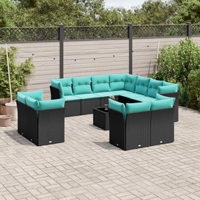 vidaXL 12 pcs conjunto de sofás de jardim com almofadões vime PE preto