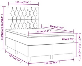 Cama box spring colchão LED 120x190cm couro artif. azul-escuro