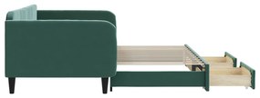 Sofá-cama c/ gavetão e gavetas 100x200 cm veludo verde-escuro