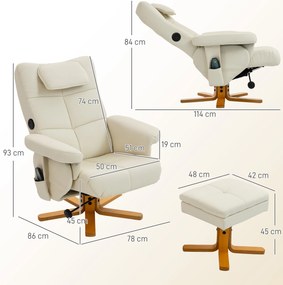 Cadeira de massagem com apoio para os pés, encosto reclinável até 135°, compartimento de arrumação, comando à distância