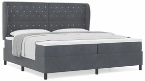 Cama Box com Colchão Cinza Escuro 200x200 cm em Veludo