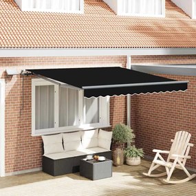vidaXL Toldo Retrátil Manual com LED Preto 300x250 cm