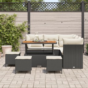 Conjunto de Sofá de Jardim de 9 Peças com Almofadas Preto Rattan Sinté