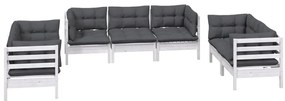 7 pcs conjunto lounge de jardim c/ almofadões pinho maciço