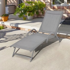 Conjunto de 2 espreguiçadeiras de exterior, poltronas reclináveis com 5 posições de ajuste e assento respirável, para pátio, jardim e piscina, cinza