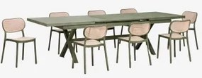 Conjunto De Mesa Retangular Extensível 240-300x100 Cm Em Alumínio Karena E 8 Cadeiras De Jardim Empilháveis Em Polipropileno - Sklum