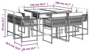 9 pcs conjunto de jantar p/ jardim com almofadões vime PE bege