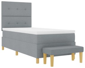 Cama Box Spring com Colchão &amp; Banco Cinza Claro 80x200 cm Tecido