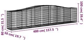 Cestos gabião arqueados 2 pcs 400x50x80/100cm ferro galvanizado
