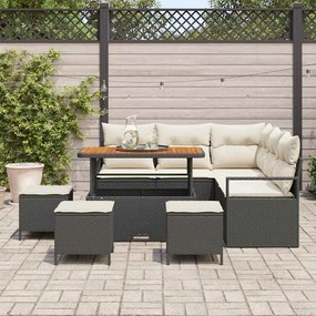 Conjunto de Sofás vidaXL de 9 Peças para Jardim com Almofadas Pretas d