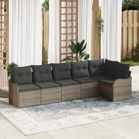 Conjunto de Sofá para Jardim de 6 Peças com Almofadas em Cinza Vime Po