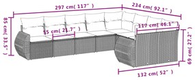 9 pcs conj. sofás jardim com almofadões vime PE cinzento-claro