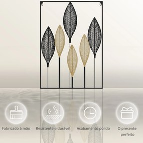 Decoração de Parede de Metal de Folhas de Banana 3D Arte de Parede Suspensa para Sala de Estar Dormitório Escritório 50x70cm Preto e Bege