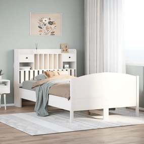 Cama com estante sem colchão 135x190 cm pinho maciço branco