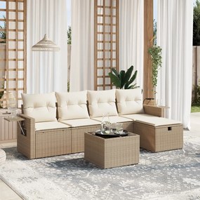 6 pcs conjunto de sofás p/ jardim com almofadões vime PE bege