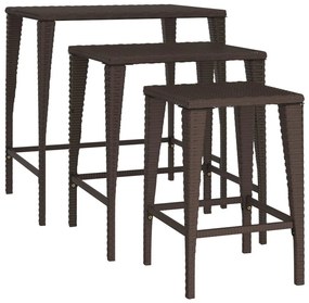 Mesas de encastrar para jardim 3 pcs vime PE castanho