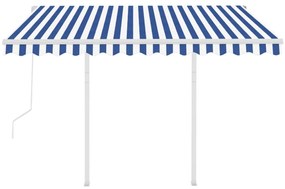 Toldo retrátil automático com postes 3,5x2,5 m azul e branco