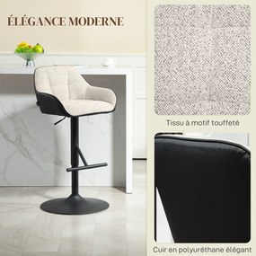 Conjunto de 2 bancos de bar com altura ajustável, tecido com efeito de linho e base em aço, 52,5 x 53 x 86,5-108 cm cinzento claro, preto