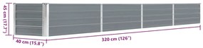 Canteiro elevado jardim aço galvanizado 320x40x45 cm cinzento