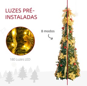 Árvore de Natal 180 cm Árvore de Natal Artificial Dobrável com Luzes L