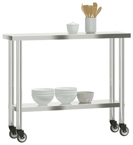 Mesa de trabalho de cozinha c/ rodas 110x30x85 cm aço inox.