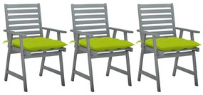vidaXL Cadeiras de jantar p/ jardim 3 pcs c/ almofadões acácia maciça