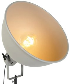 Candeeiro de pé industrial em tripé de madeira com cúpula cinzenta - Laos