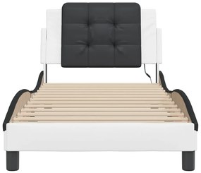 Estrutura cama c/ luzes LED 80x200 cm couro artif. branco/preto