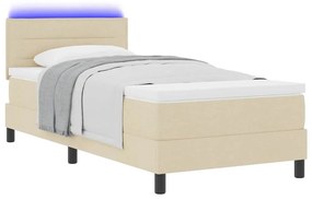 Cama Box com Colchão e LED Creme 100x200 cm Tecido