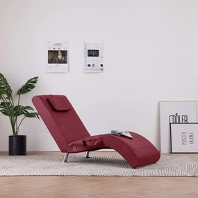 vidaXL Chaise longue massagem + almofada couro artif. vermelho tinto