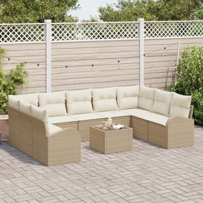 Conjunto de Sofá de Jardim de 10 Peças com Almofadas em Rattan PE Bege