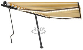 vidaXL Toldo retrátil manual com LED 400x300 cm amarelo e branco