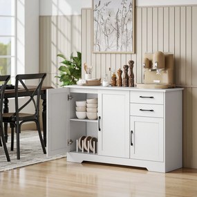 Aparador, móvel de arrumação com 3 portas 120 x 38 x 79 cm, 2 gavetas e prateleira ajustável, branco