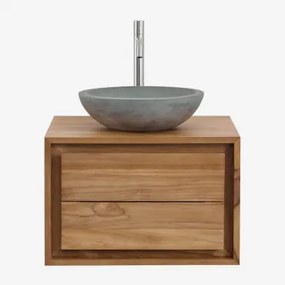 Conjunto De Móvel De Casa De Banho Em Madeira De Teca Jabari Madeira De Teca & Cimento Cinzento Redondo Ø40 Cm Tarsis & Sem Espelho - Sklum