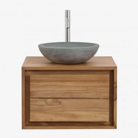 Conjunto De Móvel De Casa De Banho Suspenso Em Madeira De Teca Jabari Madeira De Teca & Cimento Cinzento Redondo Ø40 Cm Tarsis & Sem - Sklum