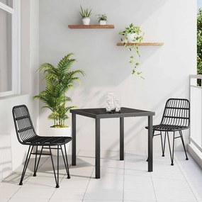 vidaXL Conjunto de Jantar de Jardim 3 Peças Preto Vime Poliéster