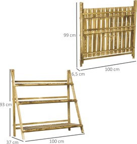 Suporte para Plantas de Madeira de 3 Níveis para Interior e Exterior Terraço e Jardim 100x37x93 cm Carbonizado