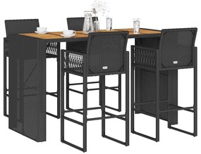 5 pcs conj. de bar jardim sem almofadões vime PE/acácia preto