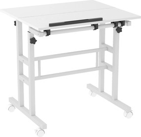 HOMCOM Secretária Ajustável Sentar/De Pé, Secretária Regulável em Altura 70 x 60 cm, com Rodízios e Tampo Inclinável, 70x60x70,5-120cm, Branco | Aosom Portugal